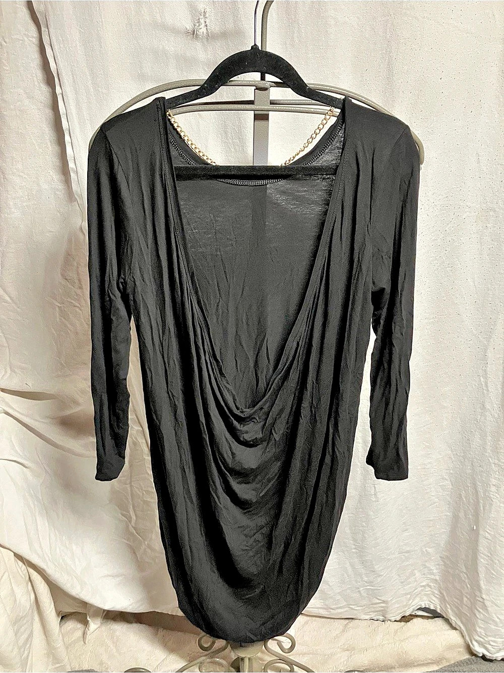 Black Draped Neck Tunic Like New - no size or brand maybe a M or L